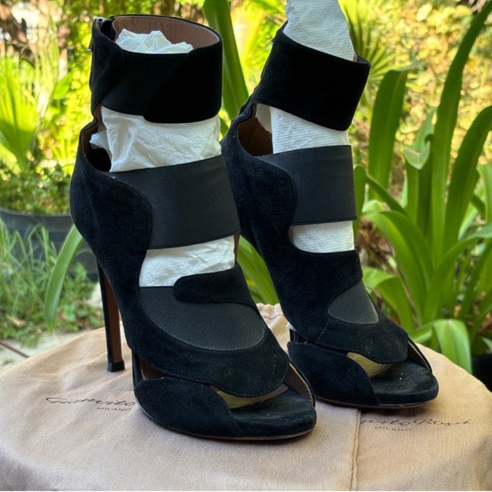 Alaia black suede bandaged stiletto pumps